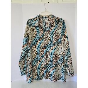 Donna Gray Women's Long Sleeve‎ Button Up Blouse Top Multi Print Size L